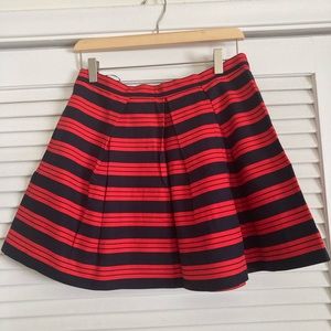 Gap Red & Navy Stripe Pleated Skirt